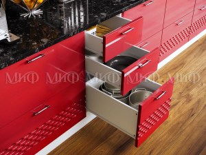 Модульная кухня МДФ Волна Красный металлик (Миф)